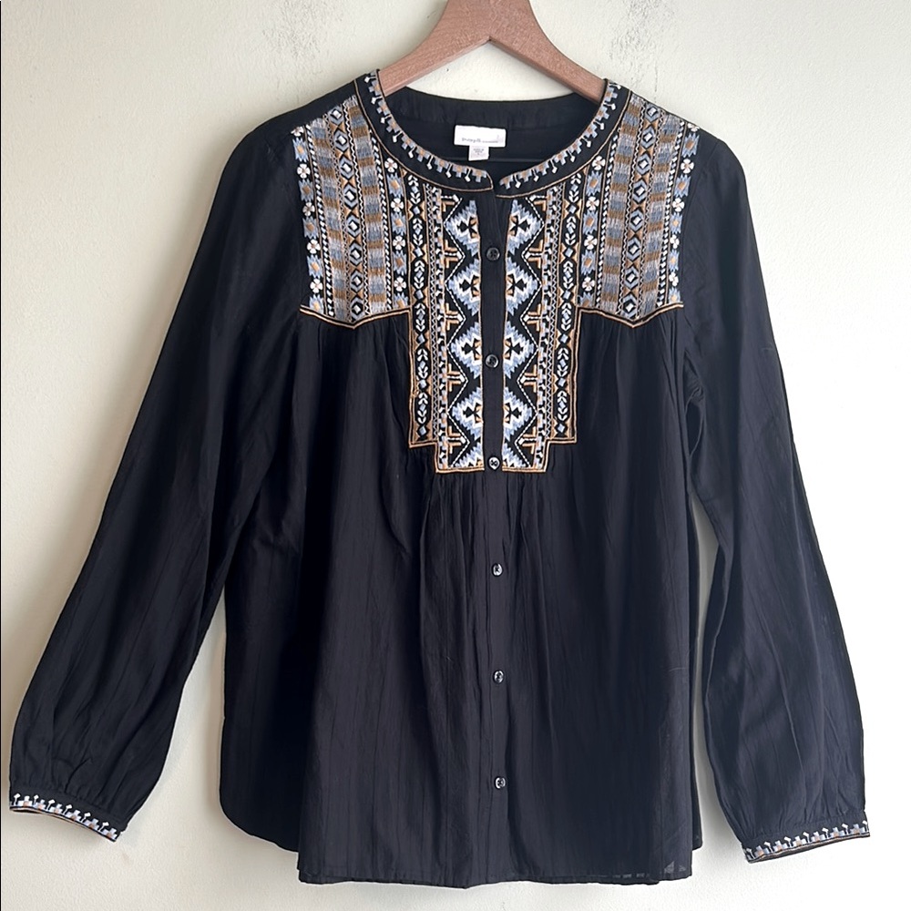 J Jill Pure Jill Elements Embroidered Button Front Flowy Top